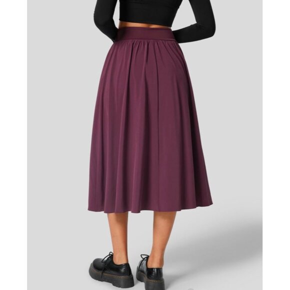 Halara Breezeful Crossover High Waisted 2-in-1 Midi Flare Skirt sz Small Burgund - Picture 3 of 16